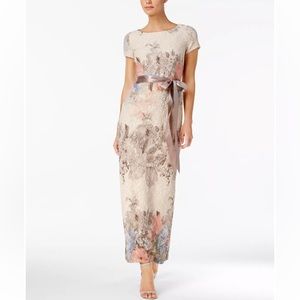 NWT Adriann Papell Blush Floral-Print Short Sleeve Column Gown, size 2